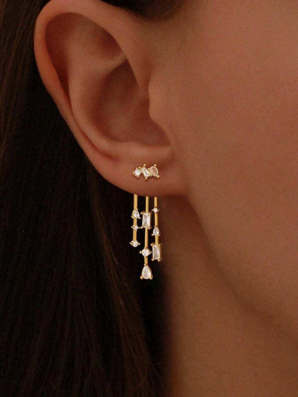 Gold Women's Gold Plated Minimalist Long Drop Earrings